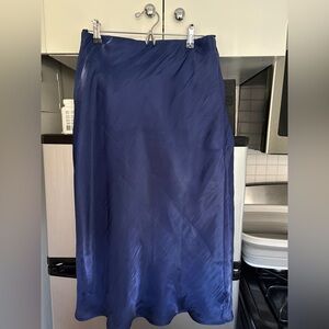 Anthropologie Deep Navy/Purple Satin Midi Skirt